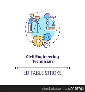 Civil engineering technician concept icon. Plan building. Contractor for management. Construction supervision idea thin line illustration. Vector isolated outline RGB color drawing. Editable stroke. Civil engineering technician concept icon