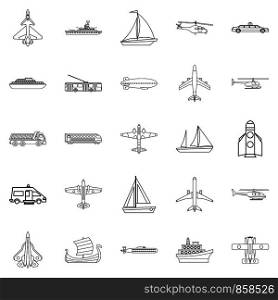 Civil transport icons set. Outline set of 25 civil transport vector icons for web isolated on white background. Civil transport icons set, outline style