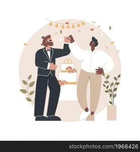 Civil union abstract concept vector illustration. Civil homosexual partnership, same sex, two grooms, wedding day rings, gay or lesbian couple, family law, intolerance and bias abstract metaphor.. Civil union abstract concept vector illustration.