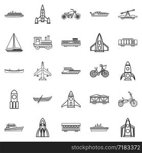 Civilian vehicle icons set. Outline set of 25 civilian vehicle vector icons for web isolated on white background. Civilian vehicle icons set, outline style