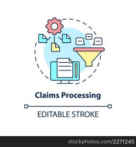 Claims processing concept icon. Ex&les of automation in business abstract idea thin line illustration. Isolated outline drawing. Editable stroke. Arial, Myriad Pro-Bold fonts used. Claims processing concept icon