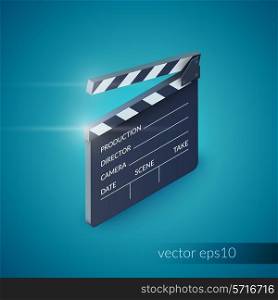 Clapperboard film production industry equipment isolated on blue background vector illustration