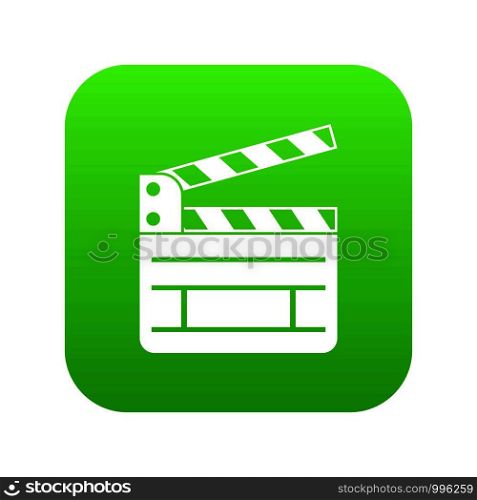 Clapperboard icon digital green for any design isolated on white vector illustration. Clapperboard icon digital green