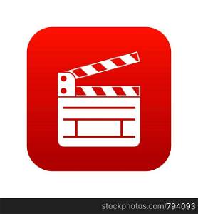 Clapperboard icon digital red for any design isolated on white vector illustration. Clapperboard icon digital red