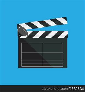 Clapperboard isolated on background. Video movie clapper equipment, icon. Vector illustration in flat style.. Vector illustration in flat style.Clapperboard isolated on background. Video movie clapper equipment, icon.