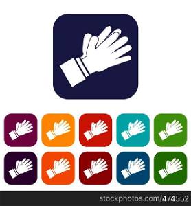 Clapping applauding hands icons set vector illustration in flat style In colors red, blue, green and other. Clapping applauding hands icons set
