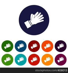 Clapping applauding hands set icons in different colors isolated on white background. Clapping applauding hands set icons