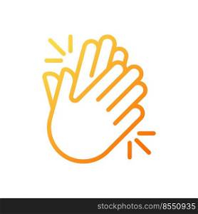 Clapping hands pixel perfect gradient linear vector icon. Applause and greeting at concert. Non verbal signal. Thin line color symbol. Modern style pictogram. Vector isolated outline drawing. Clapping hands pixel perfect gradient linear vector icon