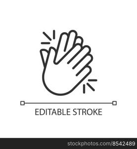 Clapping hands pixel perfect linear icon. Applause and greeting. Non verbal signal. Thin line illustration. Contour symbol. Vector outline drawing. Editable stroke. Arial font used. Clapping hands pixel perfect linear icon