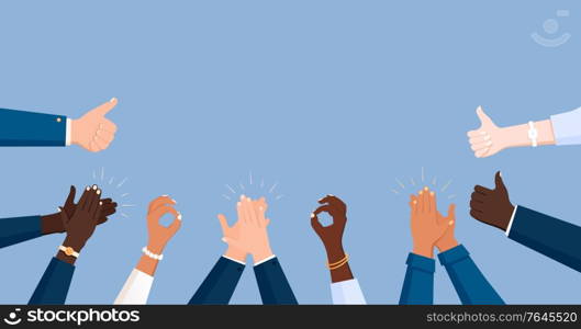 Clapping ok heart business hands applause flat frame composition with office workers human hands of colour vector illustration