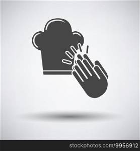 Clapping Palms To Toque Icon. Dark Gray on Gray Background With Round Shadow. Vector Illustration.