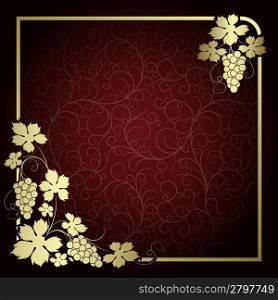 Claret background with frame from gold vine