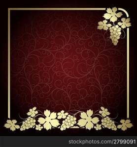 Claret background with frame from gold vine