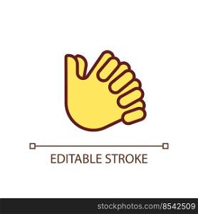 Clasped hands pixel perfect RGB color icon. Crossed fingers. Body language signal. Closed pose. Isolated vector illustration. Simple filled line drawing. Editable stroke. Arial font used. Clasped hands pixel perfect RGB color icon