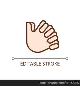 Clasped hands pixel perfect RGB color icon. Crossed fingers. Body language signal. Closed pose. Isolated vector illustration. Simple filled line drawing. Editable stroke. Arial font used. Clasped hands pixel perfect RGB color icon