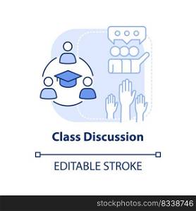 Class discussion light blue concept icon. Group meetings. Learning environment abstract idea thin line illustration. Isolated outline drawing. Editable stroke. Arial, Myriad Pro-Bold fonts used. Class discussion light blue concept icon