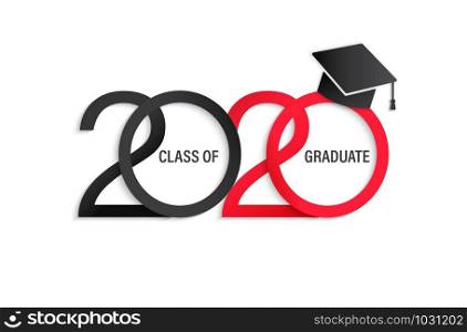 Class of 2020, elegant card in black and red colors for banners, flyers, greetings, invitations, business diaries, congratulations and posters at the prom. Vector illustration.. Class of 2020, elegant card.