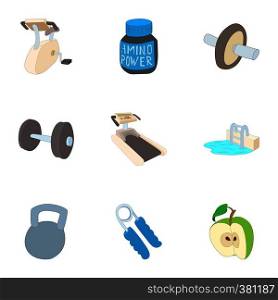 Classes in gym icons set. Cartoon illustration of 9 classes in gym vector icons for web. Classes in gym icons set, cartoon style