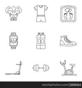 Classes in gym icons set. Outline illustration of 9 classes gym vector icons for web. Classes in gym icons set, outline style