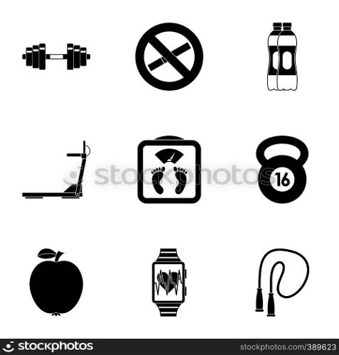 Classes in gym icons set. Simple illustration of 9 classes gym vector icons for web. Classes in gym icons set, simple style