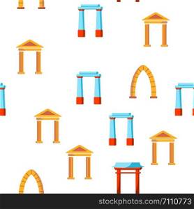 Classic Arch Vector Seamless Pattern Stone Columns Color Flat Illustration. Classic Arch Vector Seamless Pattern