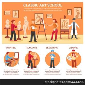 Classic Art Infographic Set. Classic art infographic set with painting and sculpture flat vector illustration
