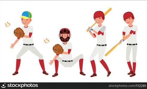 Classic Baseball Player Vector. Classic Uniform. Different Action Poses. Flat Cartoon Illustration. Baseball Player Vector. Sport Action On The Stadium. Powerful Hitter. Isolated Flat Cartoon Character Illustration