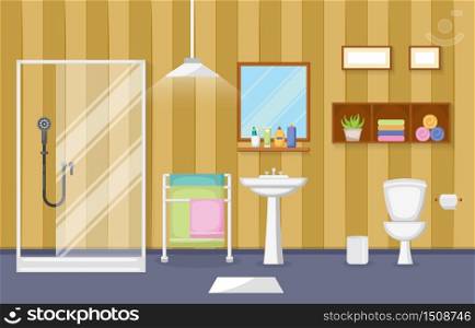 Classic Bathroom Interior Clean Room Wooden Accent Furniture Flat Design