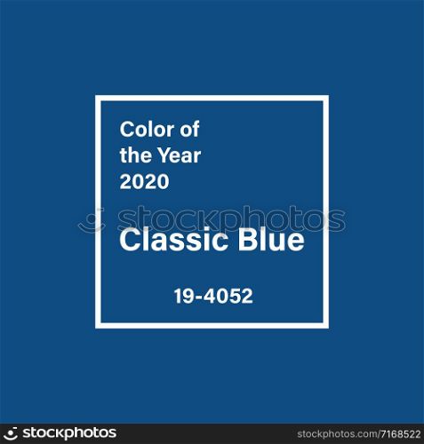 Classic Blue color of 2020 year. Flat mockup on blue background. Modern template design. Graphic vector design. Trend palette. Color vector template. EPS 10