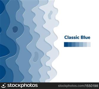 Classic blue. Vector illustration. Trendy color of the year 2020. Paper cut art carving.. Classic blue. Trendy color of the year 2020. Paper cut art carving.