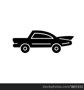 Classic car black glyph icon. Nostalgic value. Vintage automobile. Original production model. Luxury auto for car collector. Silhouette symbol on white space. Vector isolated illustration. Classic car black glyph icon