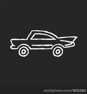 Classic car chalk white icon on dark background. Nostalgic value. Vintage automobile. Original production model. Luxury auto for car collector. Isolated vector chalkboard illustration on black. Classic car chalk white icon on dark background