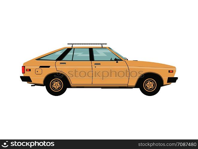 Classic car from the eighties. Side view of a vintage car. Flat vector.