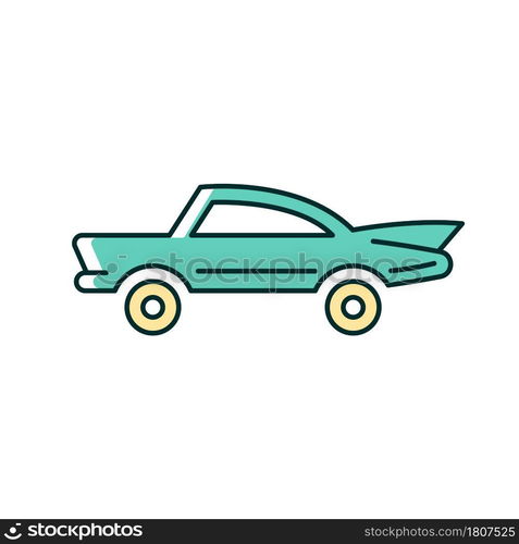 Classic car RGB color icon. Nostalgic value. Vintage automobile. Original production model. Antique vehicle. Luxury auto for car collector. Isolated vector illustration. Simple filled line drawing. Classic car RGB color icon