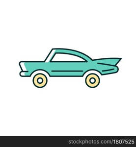 Classic car RGB color icon. Nostalgic value. Vintage automobile. Original production model. Antique vehicle. Luxury auto for car collector. Isolated vector illustration. Simple filled line drawing. Classic car RGB color icon