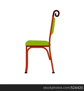 Classic chair green vector icon side view. Furniture home interior isolated. Retro luxury room sit. Cartoon sofa flat stool