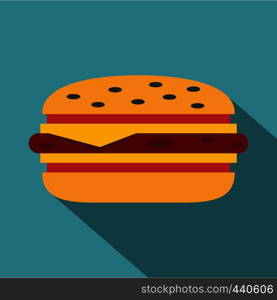 Classic cheeseburger icon. Flat illustration of classic cheeseburger vector icon for web on baby blue background. Classic cheeseburger icon, flat style