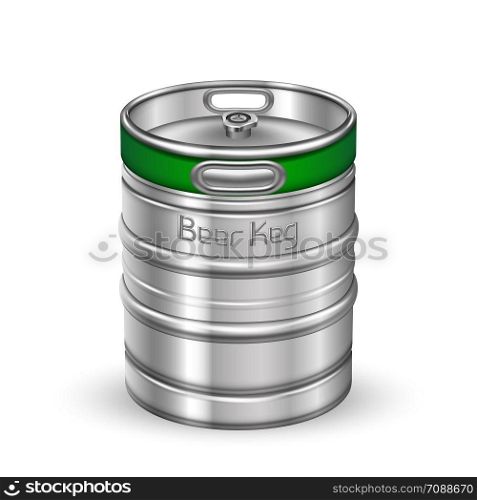 Classic Chrome Metallic Beer Keg Barrel Vector. Blank Standard Aluminum Keg For Delivery To Tavern Alcoholic Brewing Lager Drink Production. Steel Container Realistic 3d Illustration. Classic Chrome Metallic Beer Keg Barrel Vector