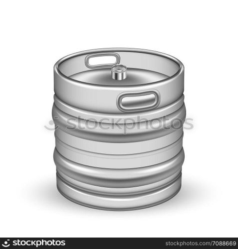 Classic Chrome Metallic Cider Keg Barrel Vector. Blank Small Aluminium Keg For Delivery To Pub And Buffer Storage On Warehouse Carbonated Alcoholic Drink. Container Realistic 3d Illustration. Classic Chrome Metallic Cider Keg Barrel Vector