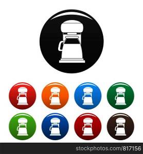 Classic coffee machine icons set 9 color vector isolated on white for any design. Classic coffee machine icons set color