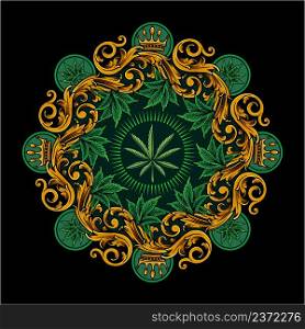 Classic crown luxury weed leaf mandala ornament vector illustrations for your work logo, merchandise t-shirt, stickers and label designs, poster, greeting cards advertising business company or brands