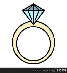 Classic diamond ring icon. Outline classic diamond ring vector icon color flat isolated. Classic diamond ring icon color outline vector