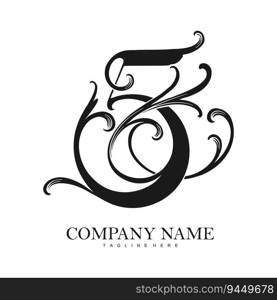 Classic elegance vintage floral number 5 monogram logo outline vector illustrations for your work logo, merchandise t-shirt, stickers and label designs, poster, greeting cards advertising business company or brands