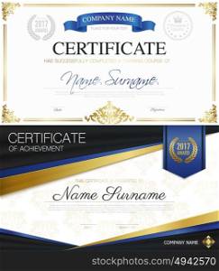 Classic Elegant Certificates Collection. Classic elegant certificates collection of achievement and completion with ribbons and place for text vector illustration