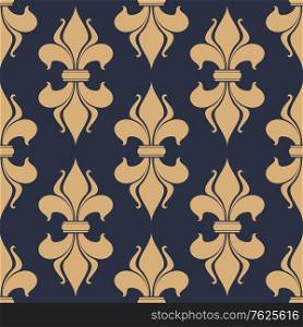 Classic French gray and beige fleur-de-lis seamless background pattern with a repeat motif in square format suitable for wallpaper, tiles and fabric design. Classical French fleur-de-lis background pattern