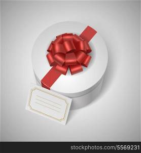 Classic giftbox with red ribbon, bow and blank lable for message vector illustration