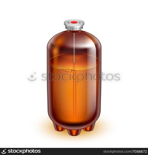 Classic Glass Keg Barrel For Mineral Water Vector. Blank Brown Sealed Glass Can With Special Valve Fitting For Non-alcoholic Healthy Drink. Storaging Container Realistic 3d Illustration. Classic Glass Keg Barrel For Mineral Water Vector