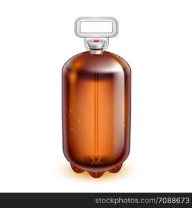 Classic Glass Keg Barrel Plastic Handle Vector. Blank Brown Sealed Glass Can With Special Bail For Transportation Delivery. Storaging Package For Traditional Fermented Kvass Realistic 3d Illustration. Classic Glass Keg Barrel Plastic Handle Vector