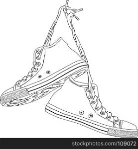 Classic hand drawn vintage sneakers isolated on white background, vector illustration, sketch style