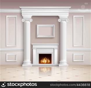 Classic Interior With Fireplace Design . Classic Interior With Fireplace. Classic Interior Illustration. Interior Realistic Design. Classic Room Vector Illustration. Classic Interior Background. Classic Style Illustration.